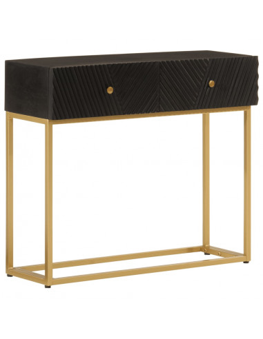 Tavolo Consolle Nero 90x30x76cm Legno Massello di Mango e Ferro