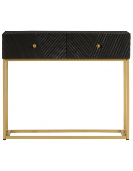 Tavolo Consolle Nero 90x30x76cm Legno Massello di Mango e Ferro