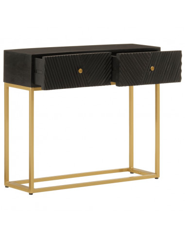Tavolo Consolle Nero 90x30x76cm Legno Massello di Mango e Ferro