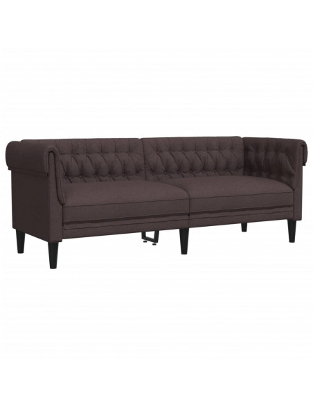 Divano Chesterfield a 3 Posti Marrone Scuro in Tessuto
