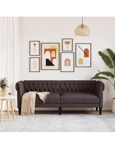 Divano Chesterfield a 3 Posti Marrone Scuro in Tessuto