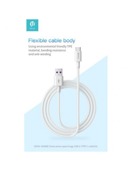 Devia Cavo Carica rapida Type-C 5A Lunghezza 1,5 metri Bianco