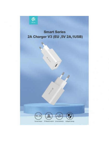 Carica Batterie Devia da muro 2.1 A. 1 Out USB 10.5W Bianco