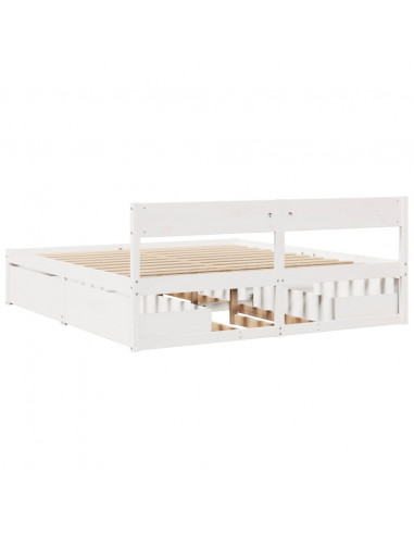 Giroletto con Cassetti Bianco 200x200 cm Legno Massello di Pino