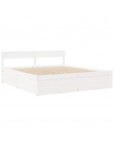 Letto Cassetti e Materasso Bianco 200x200cm Legno Massello Pino