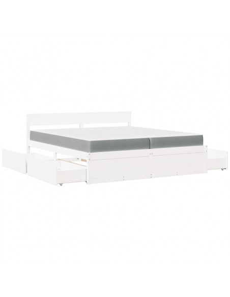 Letto Cassetti e Materasso Bianco 200x200cm Legno Massello Pino