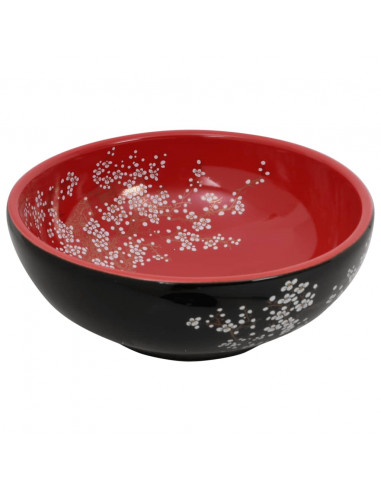 Lavabo da Appoggio Nero e Rosso Rotondo Φ41x14 cm Ceramica