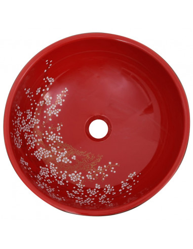 Lavabo da Appoggio Nero e Rosso Rotondo Φ41x14 cm Ceramica