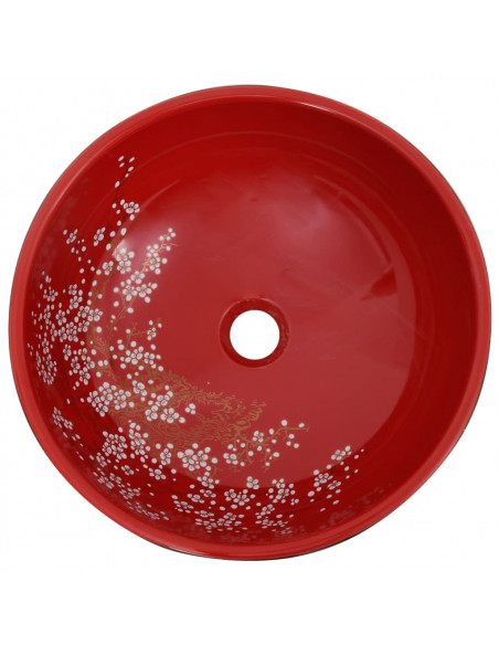 Lavabo da Appoggio Nero e Rosso Rotondo Φ41x14 cm Ceramica