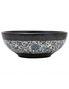 Lavabo da Appoggio Nero e Blu Rotondo Φ41x14 cm Ceramica