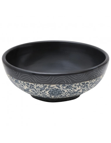 Lavabo da Appoggio Nero e Blu Rotondo Φ41x14 cm Ceramica