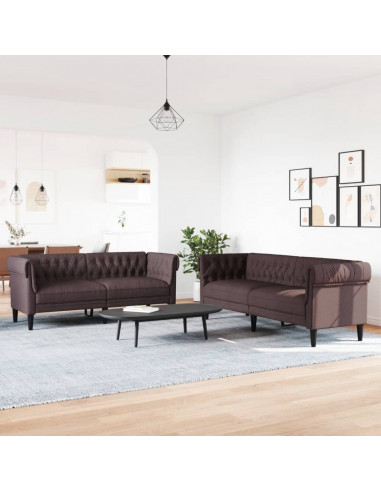 Set di Divani 2 pz Marrone Scuro in Tessuto