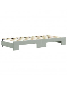 Divano Letto Estraibile Cassetti Grigio Chiaro 90x200cm Velluto 2