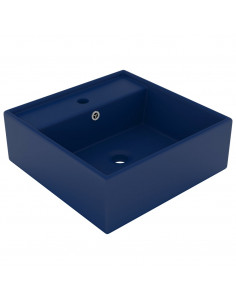 Lavabo Troppopieno Quadrato Blu Scuro Opaco 41x41cm Ceramica