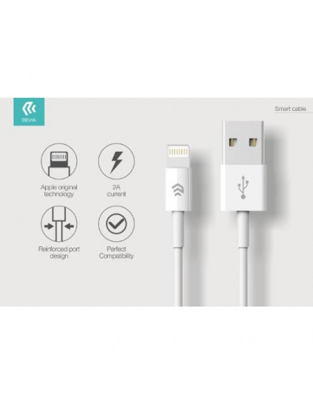 DEVIA CAVO DATI CARICA LIGHTNING IPHONE E IPAD IOS 1 METRO BIANCO