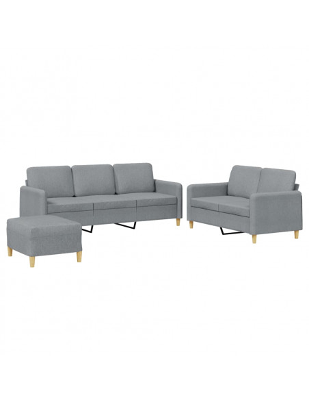 Set di Divani 3 pz con Cuscini Grigio Chiaro in Tessuto