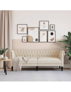 Divano Chesterfield a 3 Posti Crema in Tessuto 2