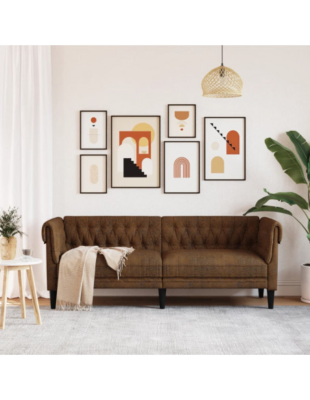 Divano Chesterfield a 3 Posti Marrone in Tessuto