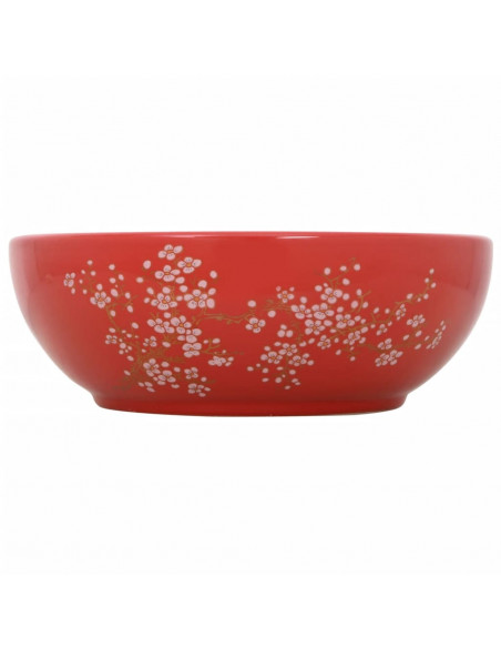 Lavabo da Appoggio Bianco e Rosso Rotondo Φ41x14 cm Ceramica