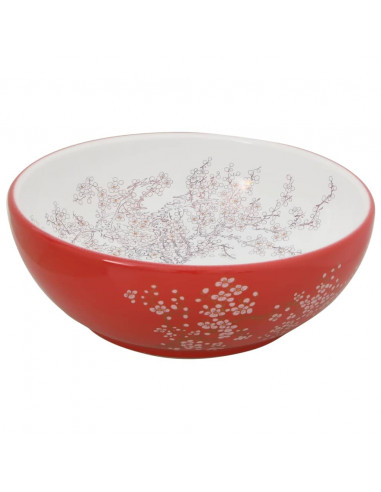 Lavabo da Appoggio Bianco e Rosso Rotondo Φ41x14 cm Ceramica