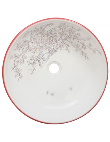 Lavabo da Appoggio Bianco e Rosso Rotondo Φ41x14 cm Ceramica