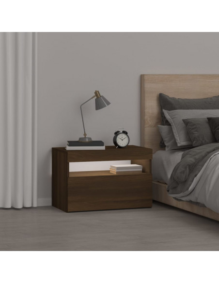 Comodino con Luci LED Rovere Marrone 60x35x40 cm