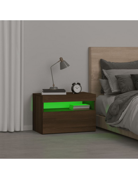 Comodino con Luci LED Rovere Marrone 60x35x40 cm
