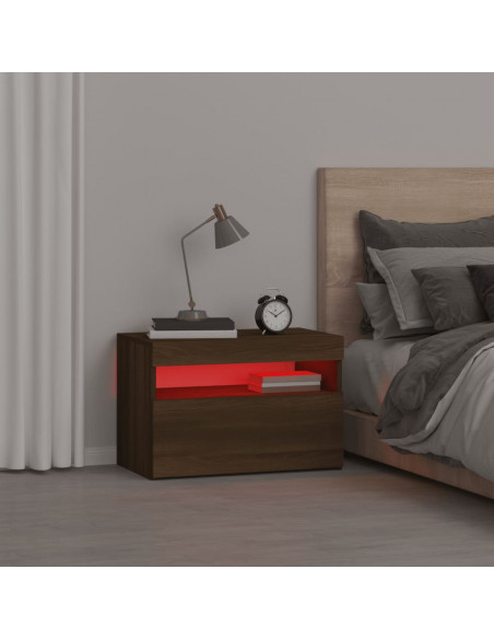 Comodino con Luci LED Rovere Marrone 60x35x40 cm
