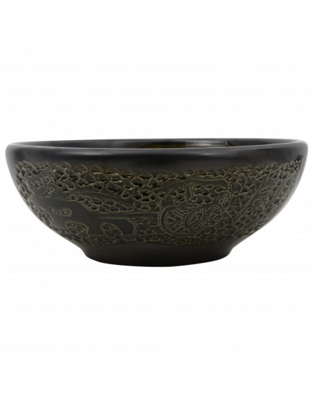 Lavabo da Appoggio Nero Rotondo Φ41x14 cm Ceramica