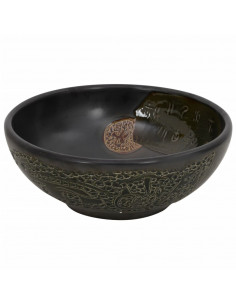 Lavabo da Appoggio Nero Rotondo Φ41x14 cm Ceramica 2