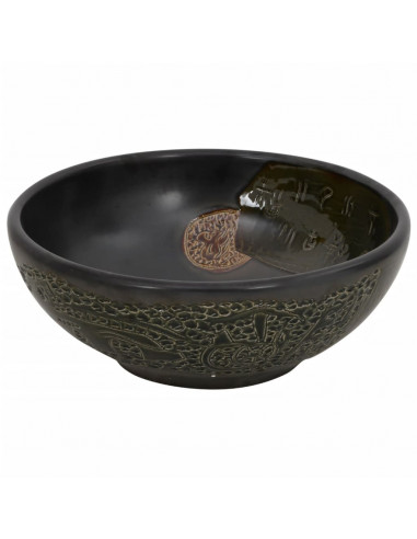 Lavabo da Appoggio Nero Rotondo Φ41x14 cm Ceramica