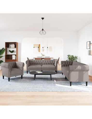 Set di Divani 3 pz Tortora in Tessuto