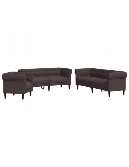 Set di Divani 3 pz Marrone Scuro in Tessuto