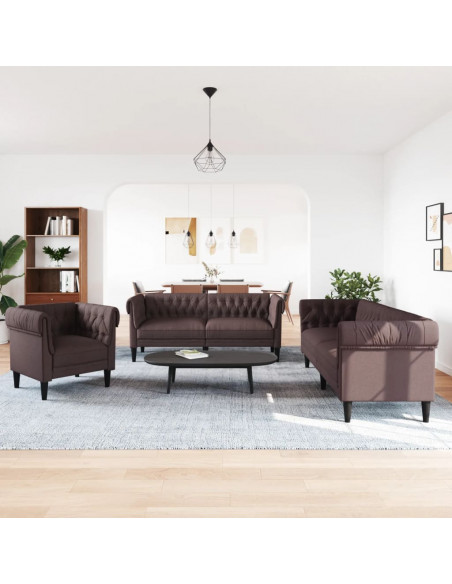 Set di Divani 3 pz Marrone Scuro in Tessuto