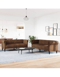 Set di Divani 2 pz Marrone in Tessuto 2