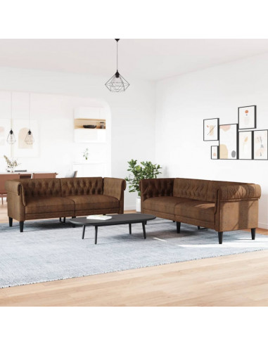 Set di Divani 2 pz Marrone in Tessuto