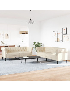 Set di Divani 2 pz Crema in Tessuto 2