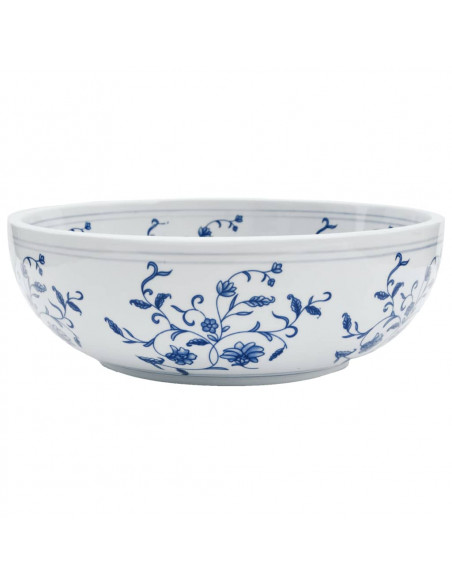 Lavabo da Appoggio Bianco e Blu Rotondo Φ41x14 cm Ceramica