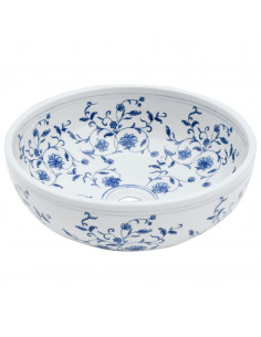 Lavabo da Appoggio Bianco e Blu Rotondo Φ41x14 cm Ceramica 2