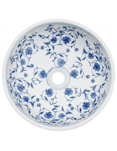Lavabo da Appoggio Bianco e Blu Rotondo Φ41x14 cm Ceramica