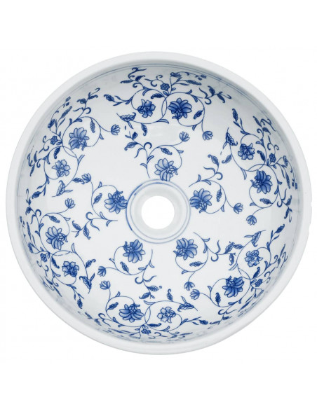 Lavabo da Appoggio Bianco e Blu Rotondo Φ41x14 cm Ceramica