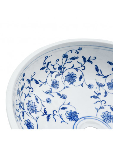 Lavabo da Appoggio Bianco e Blu Rotondo Φ41x14 cm Ceramica