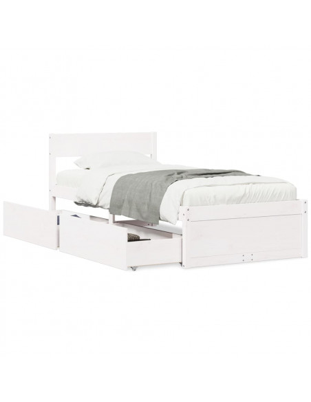 Giroletto con Cassetti Bianco 90x190 cm Legno Massello di Pino