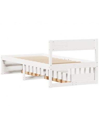 Giroletto con Cassetti Bianco 90x190 cm Legno Massello di Pino