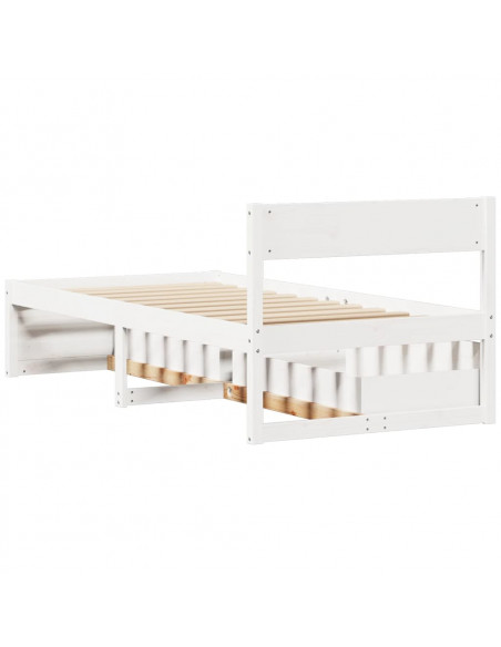 Giroletto con Cassetti Bianco 90x190 cm Legno Massello di Pino