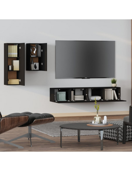 Set Mobili Porta TV 4 pz Nero in Legno Multistrato