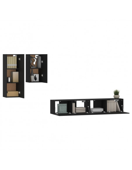 Set Mobili Porta TV 4 pz Nero in Legno Multistrato