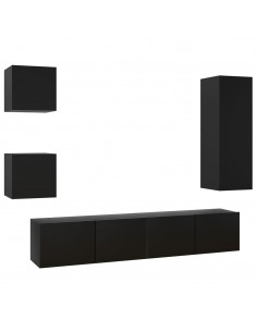 Set di Mobili Porta TV 5 pz Nero in Legno Multistrato 2