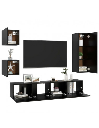 Set di Mobili Porta TV 5 pz Nero in Legno Multistrato