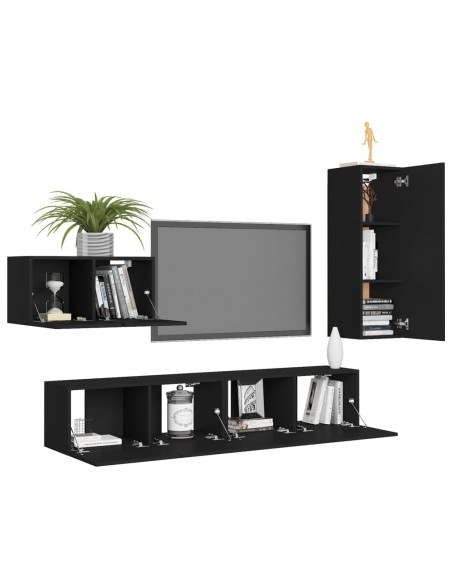 Set di Mobili Porta TV 4 pz Nero in Legno Multistrato
